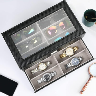 ProCase Brillenbox 18 Sonnenbrillen Displaybox Aufbewahrungsbox aus Leder Brillen Schatulle Brillenk