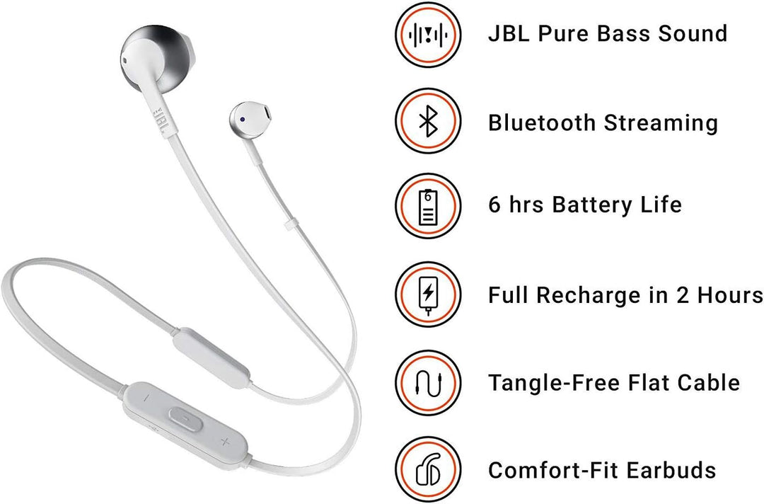 JBL Tune205BT Bluetooth Kopfhörer in Silber – Wireless Headphones mit 3-Tasten-Fernbedienung & Mikro