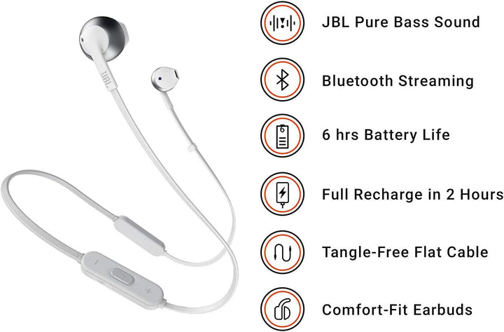 JBL Tune205BT Bluetooth Kopfhörer in Silber – Wireless Headphones mit 3-Tasten-Fernbedienung & Mikro