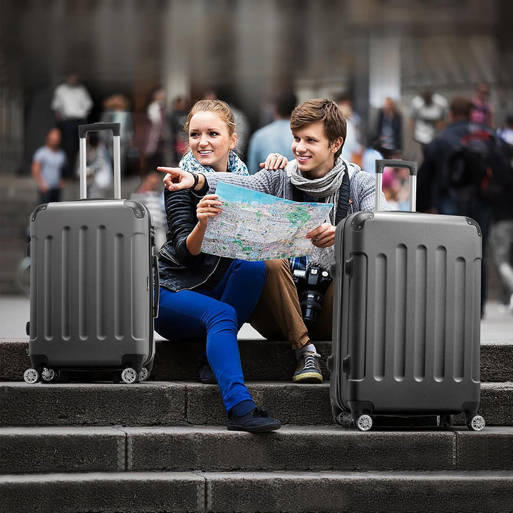 LEADZM Kofferset 3 teilig, Reisekoffer Set mit Eckenschutz, Koffer Set Hartschalen-Trolley aus ABS m