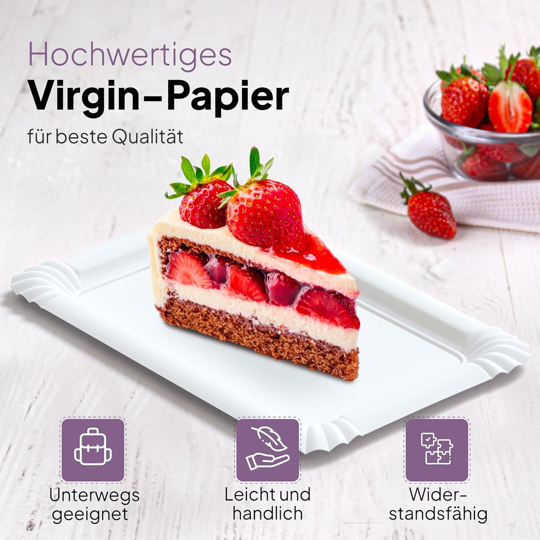 Inoverse 500 Stück Pappteller Weiss – Eckig 8x18 cm – Umweltfreundliche Einweg Teller aus Pappe, Par