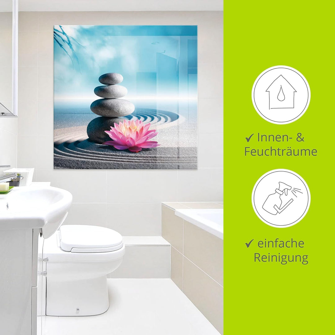 ARTland Glasbilder Wandbild Glas Bild einteilig 50x50 cm Quadratisch Asien Wellness Zen Steine Sand