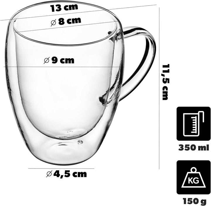 KADAX doppelwandige Glas Tasse, Glas mit Griff, 270ml, Trinkglas für Saft, Tee, Kaffee, Drink, Wasse
