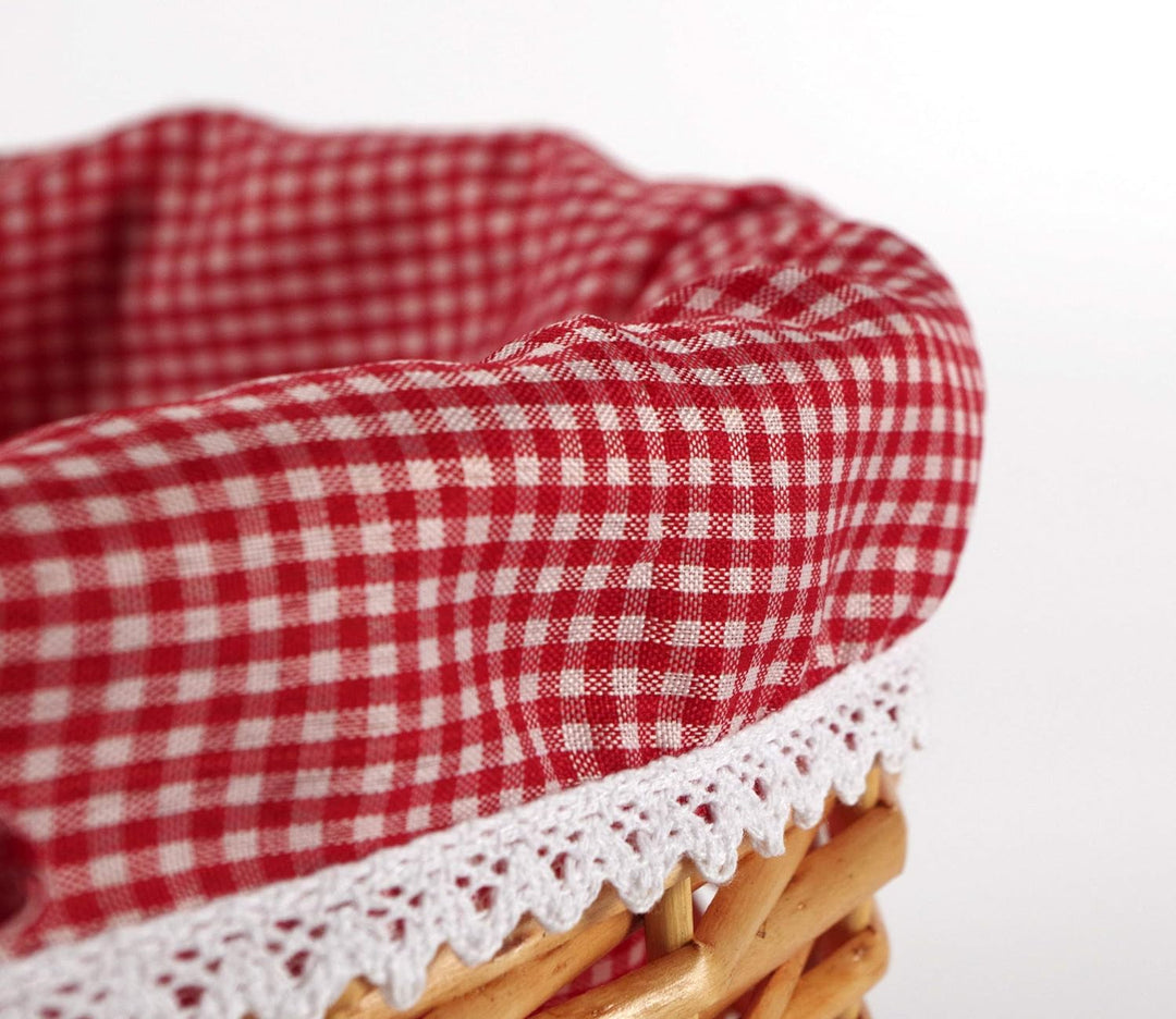 Kobolo Einkaufskorb geflochten Weide - mit Textil ausgeschlagen - rot weiss kariert - 45x34x20 cm