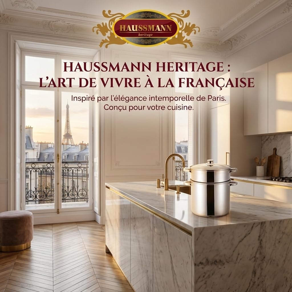 Haussmann Héritage Couscoussier/Dampfgarer/Kochtopf, 3-in-1, Edelstahl, für alle Herdarten geeignet,