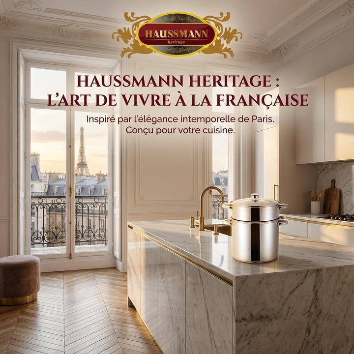 Haussmann Héritage Couscoussier/Dampfgarer/Kochtopf, 3-in-1, Edelstahl, für alle Herdarten geeignet,