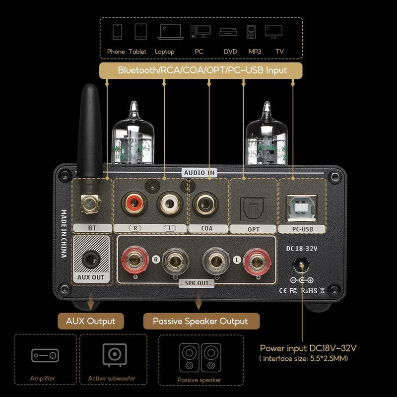AIYIMA T9PRO JAN5725 Vakuumröhrenverstärker 100Wx2 TPA3250 Stereo-USB-DAC-Verstärker QCC3031 Bluetoo