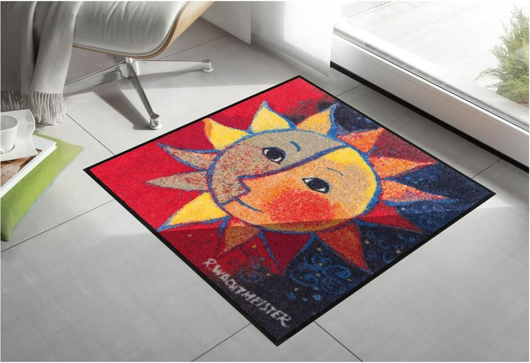 Salonloewe Rosina Wachtmeister Fussmatte Sole 85x85 cm Katzen bunt Wohn-Teppich quadratisch waschbar