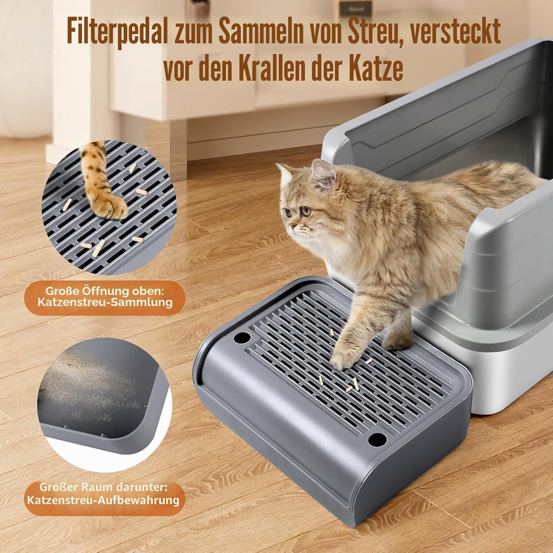 Katzentoilette, Katzenrampe/Treppe/Katzenfänger mit Filterfunktion, leicht zu reinigen, Filterpedal