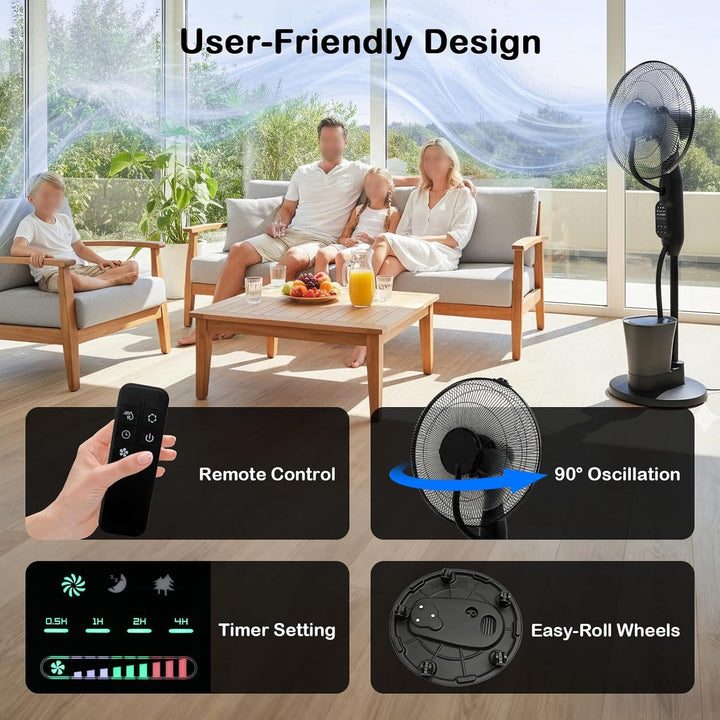 Standventilator mit Wasserkühlung, Stand-Ventilator Frosty mit Wasser, Ventilator inkl. Sprühnebel,