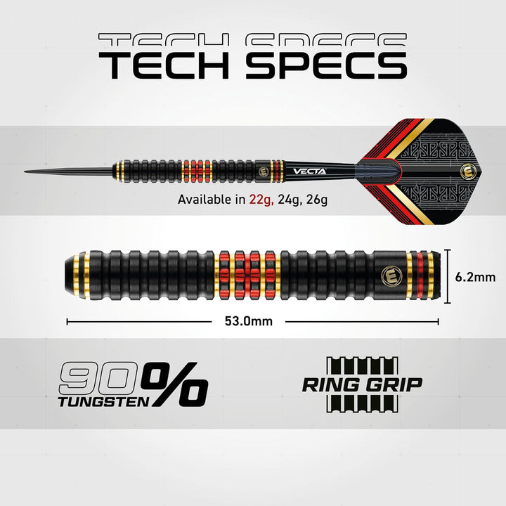 WINMAU Valhalla Profi Stahlspitze Wolfram Dartpfeile mit Flüge und Stiele (Wellen) 22g Steeltip, 22g