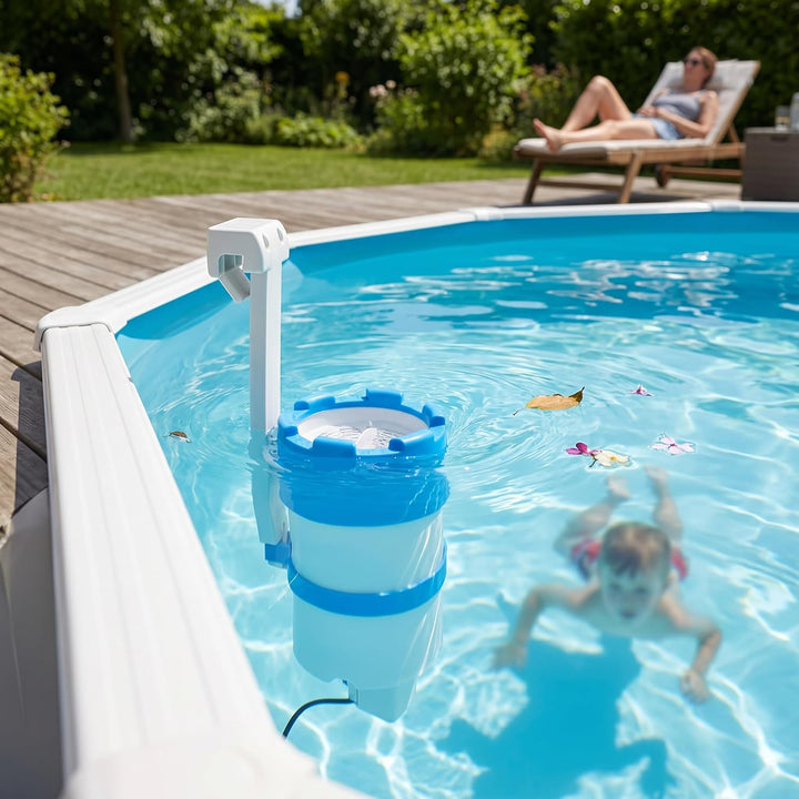 Gecheer Pool Einhängeskimmer mit Pumpe 1700 L/h + Adapter, verstellbare Halterung, Abnehmbarer Korb