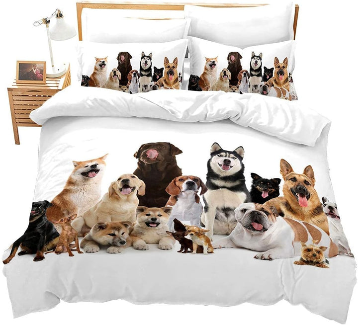 Loussiesd Kinder Bettwäsche Set Hund Muster Microfaser Bettbezug Set für Jungen Mädchen Tier Haustie