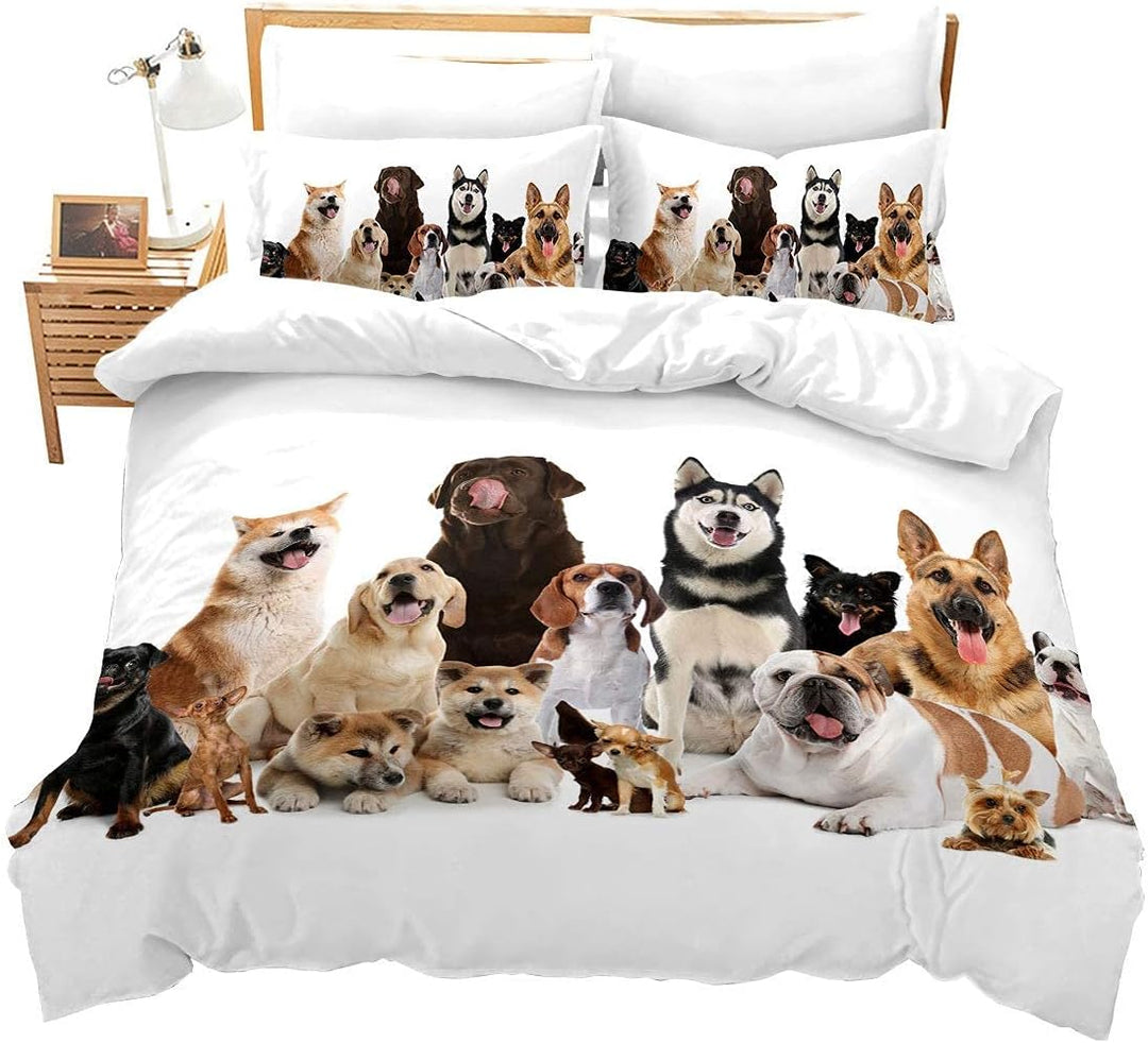 Loussiesd Kinder Bettwäsche Set Hund Muster Microfaser Bettbezug Set für Jungen Mädchen Tier Haustie