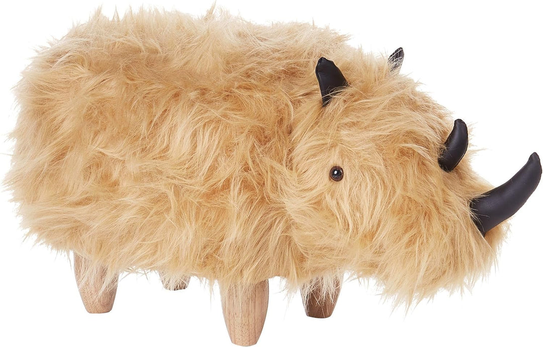 Flauschiger Hocker in Tierform Felloptik sandbeige Tierhocker für Kinder Rhino