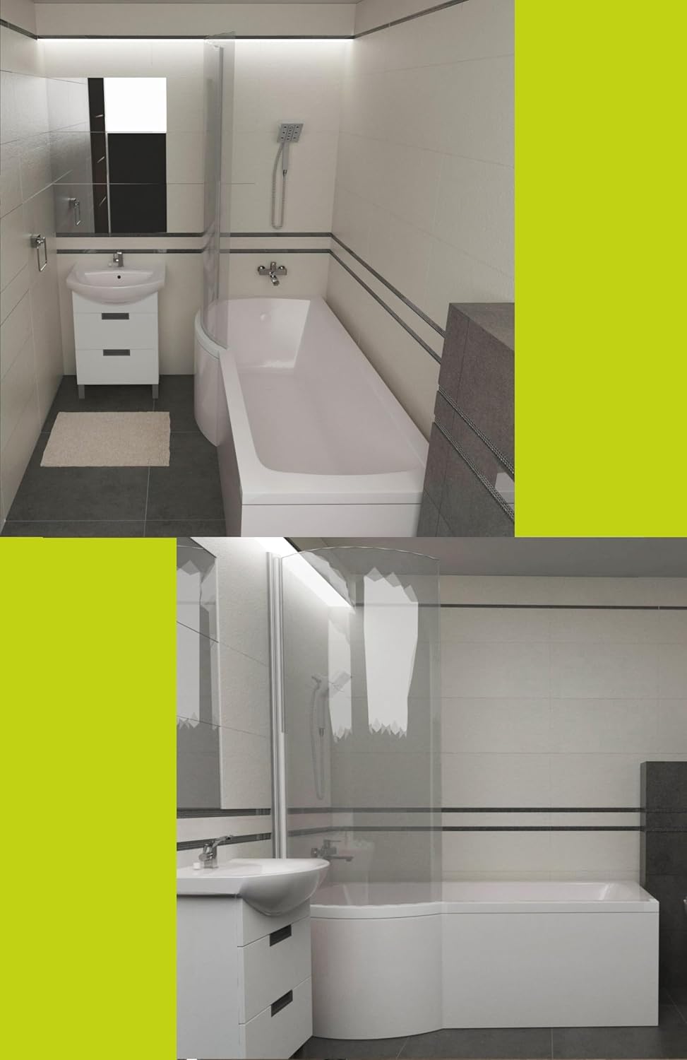 ECOLAM Duschbadewanne Inspiro 170x70 cm + Schürze LINKS I Set Badewanne + Badewannenabtrennung I Dus