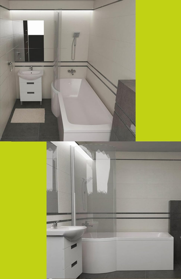 ECOLAM Duschbadewanne Inspiro 170x70 cm + Schürze LINKS I Set Badewanne + Badewannenabtrennung I Dus