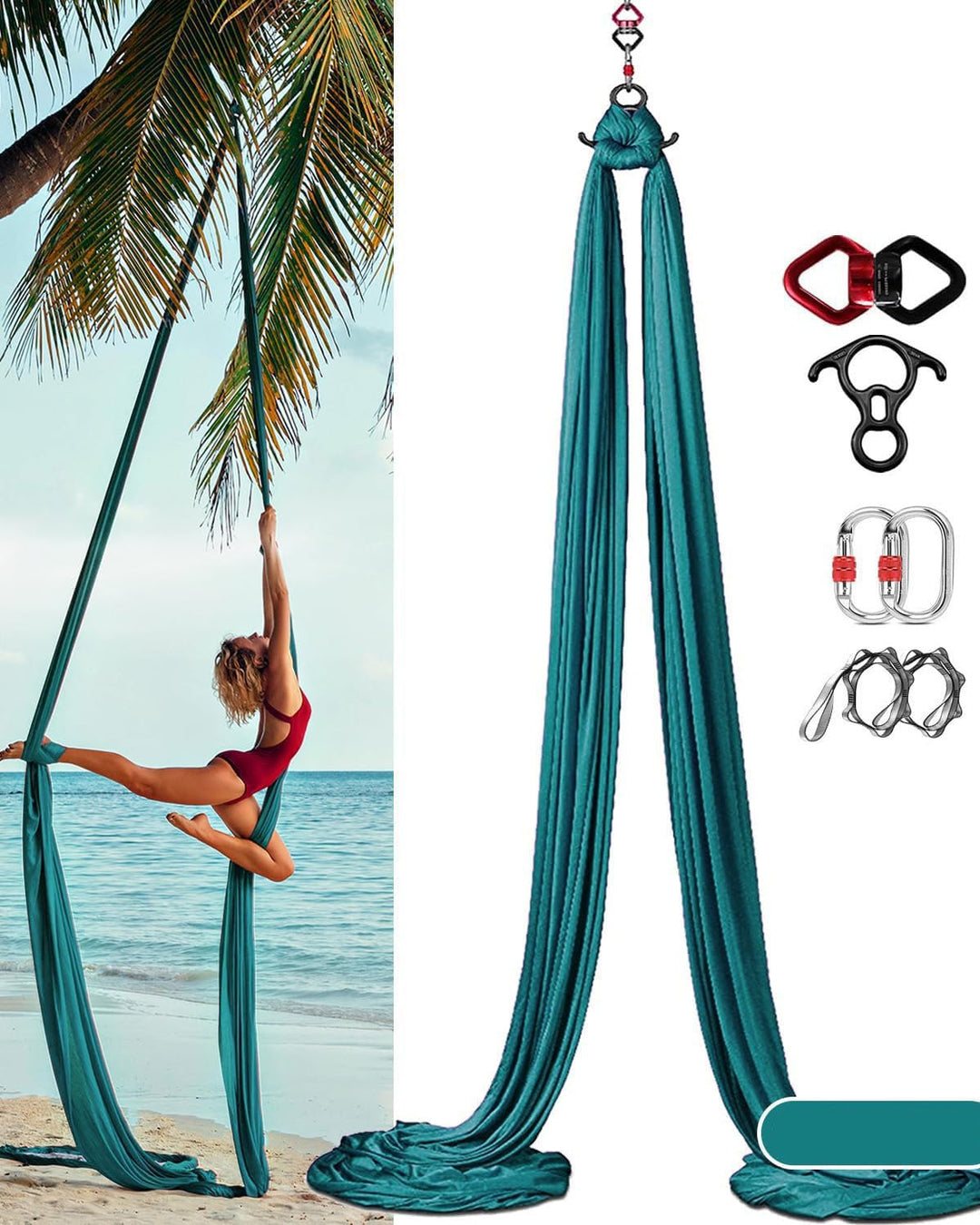 Aerial Yoga Tuch, 8 m, Vertikaltuch Set, inklusive Zubehör, dehnungsarme, hochwertige Stoffe Dunkelg