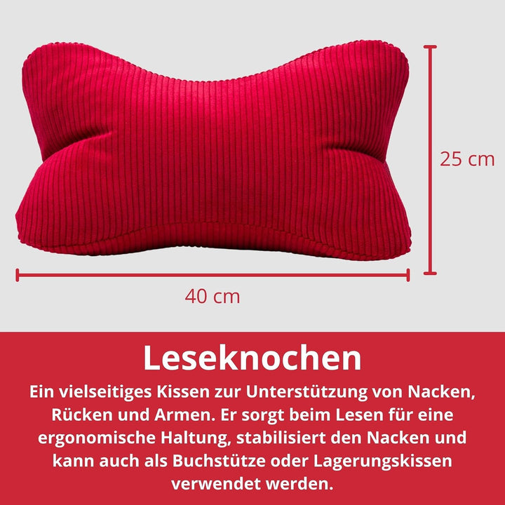 liebling Cord Lesekissen für Bett und Sofa, Bücherkissen, Lesehilfe, 40x25 cm, Leseknochen, Serie Ve