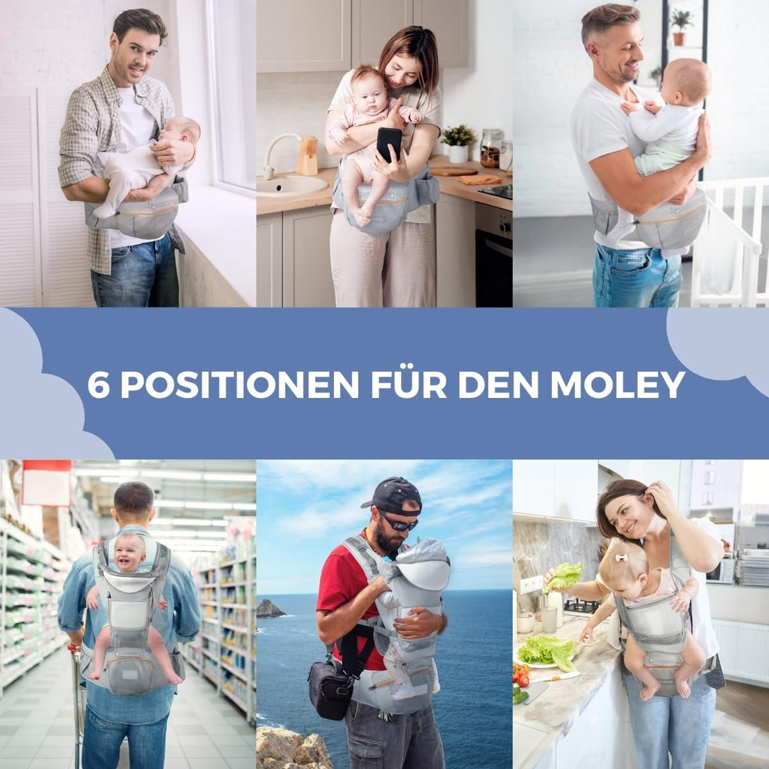 Mobiclinic® kids, Babytrage, 6 in 1, Moley, Mehrpositionale, Faltbar, Reissverschlusstasche, Flasche