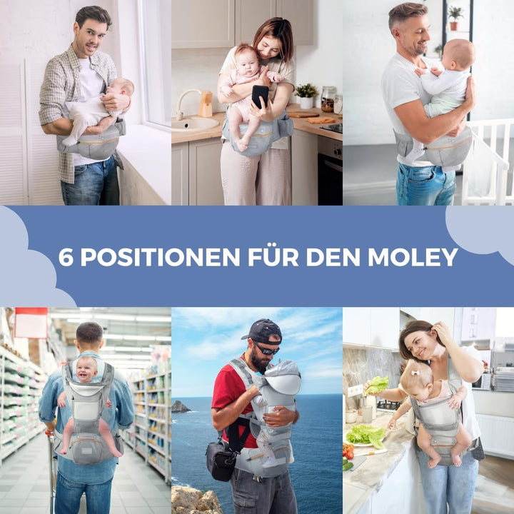 Mobiclinic® kids, Babytrage, 6 in 1, Moley, Mehrpositionale, Faltbar, Reissverschlusstasche, Flasche