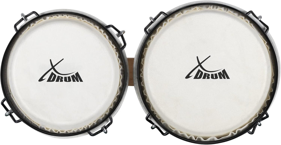 XDrum Bongos Club Set - 6" Macho und 7" Hembra - Naturfelle - professionelles Stimmsystem - Schwarz