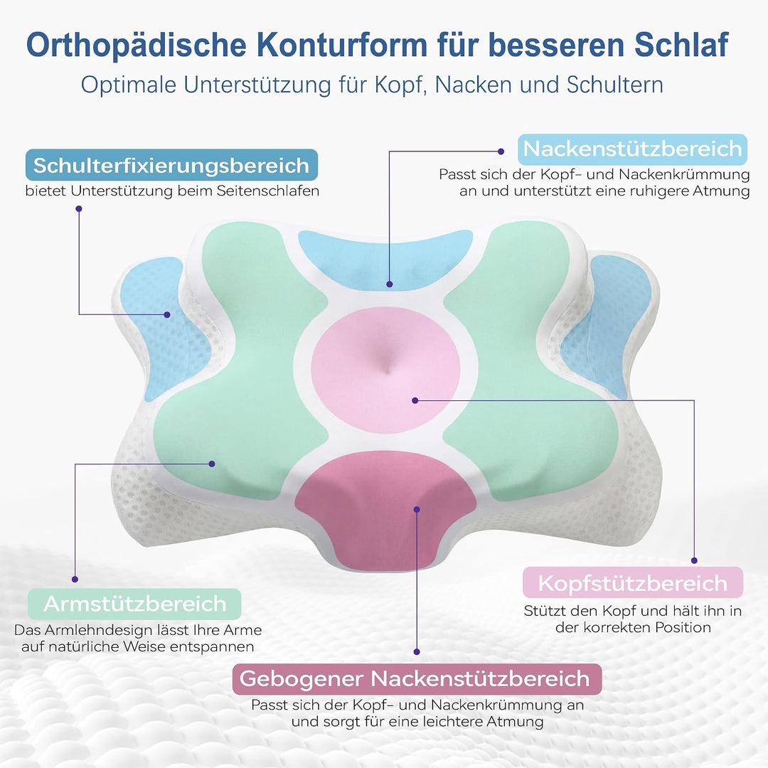 VYLEE Ergonomisches Nackenkissen Memory Foam Kopfkissen für Rücken-, Seiten- und Bauchschläfer, Schl