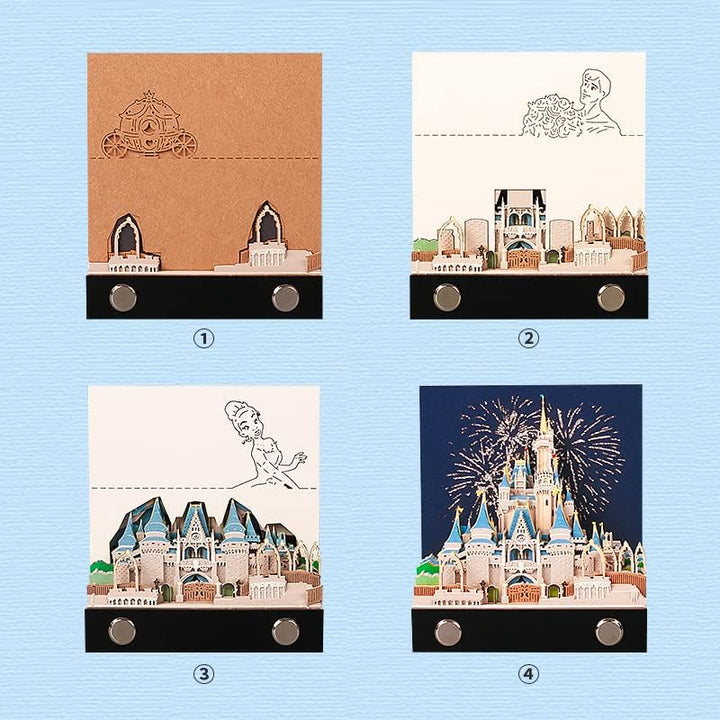 MEICHI 3D Notizblock, nicht verklebt, 3D Schlossmodell Papierkunst mit Anzeigebox glasklar, 9 x 8 x