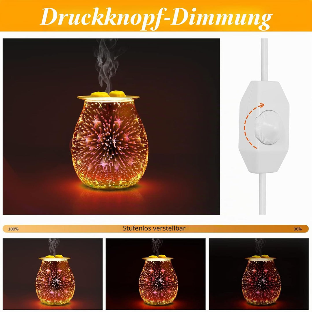 Duftlampe Elektrisch aus Glas, Elektrische Duftlampe für wachs, 3D-Feuerwerk Aromalampe, Touch Steue
