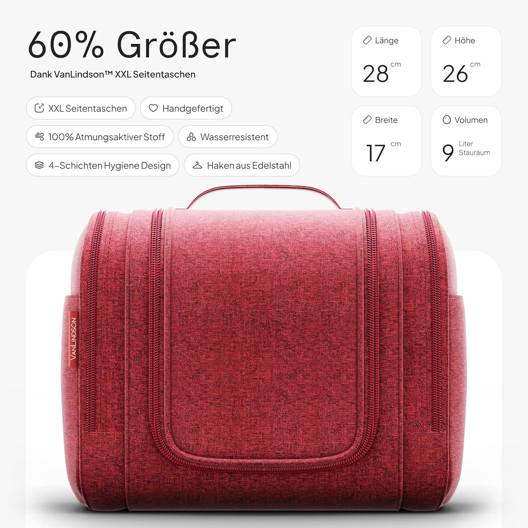 VanLindson Kulturbeutel XXL, 9 Liter Stauraum, 3-in-1 Kulturtasche zum Aufhängen für Damen, Herren u