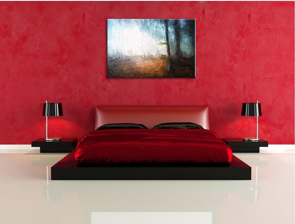 Pixxprint Düsterer Wald im Nebel als Leinwandbild/Grösse: 100x70 cm/Wandbild/Kunstdruck/fertig bespa