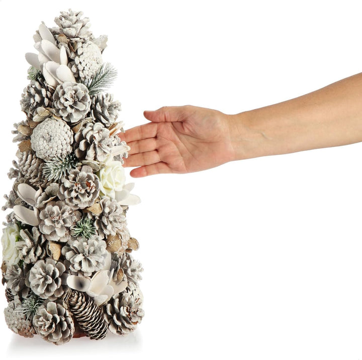 com-four® Deko-Weihnachtsbaum, Schmuckbaum mit Zapfen und Stoffrosen, tolle Tischdeko, optimal für d