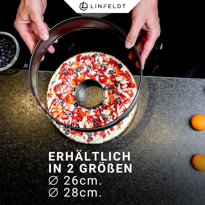 LINFELDT® Springform 28 cm rund auslaufsicher + Antihaft - gemusterter Boden - Tortenform 28 cm rund