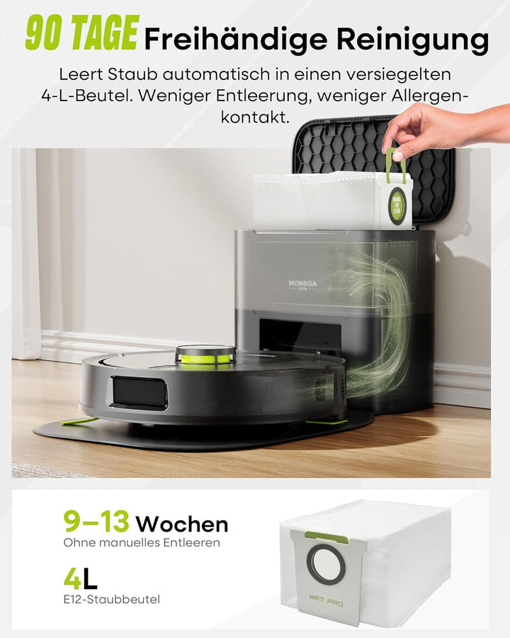 MONSGA Saugroboter mit Wischfunktion 8000PA, Staubsauger Roboter mit Absaugstation 4L, LiDAR Navigat