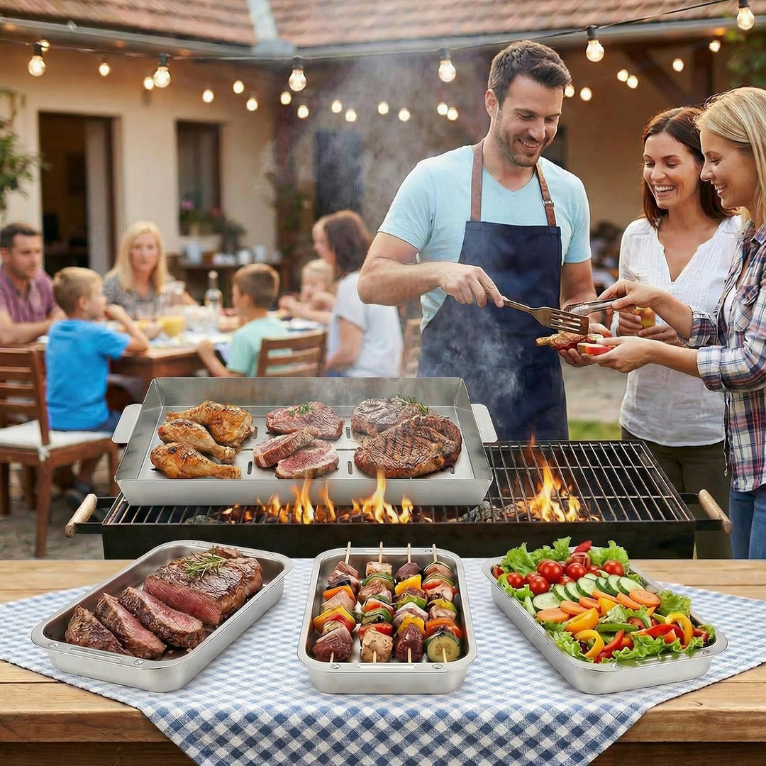 Edelstahl Grillpfännchen 4-teilig Set, Vielseitige Grillschalen für Gas-, Holzkohle- & Ofengrill, Un