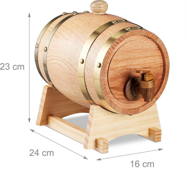 Relaxdays Schnapsfass, 1,25 l, Eichenholz, Holzfass mit Bock & Zapfhahn, Whisky, Wein, Spirituosen,