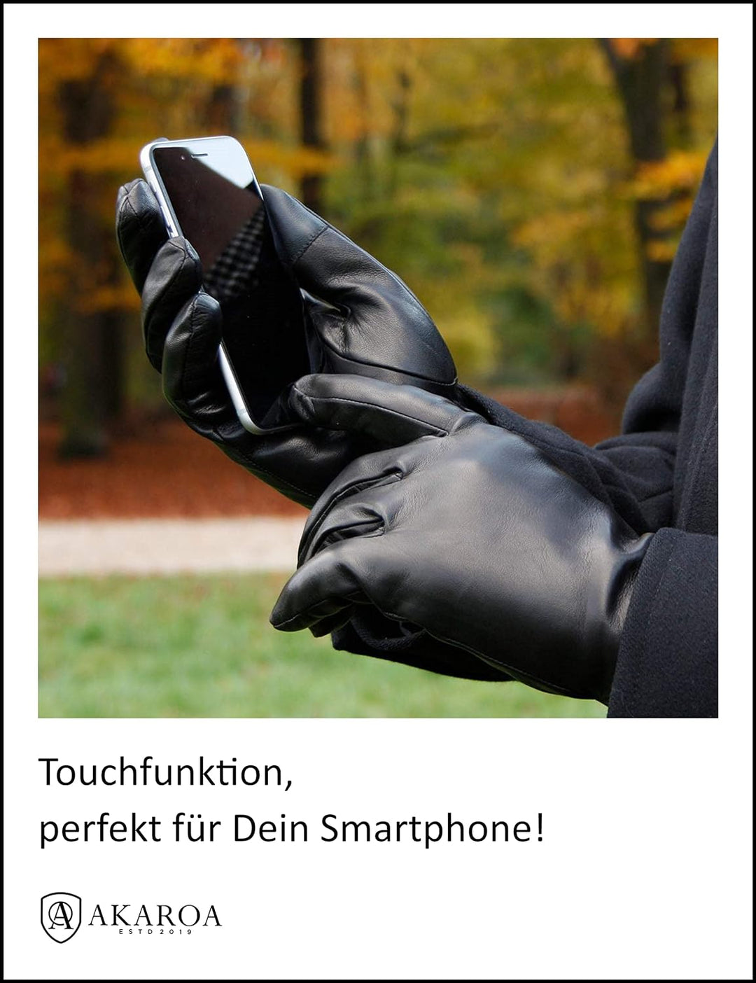AKAROA ESTD 2019 Lederhandschuhe Herren TIM, Touchscreen Funktion, italienisches Leder, recyceltes S