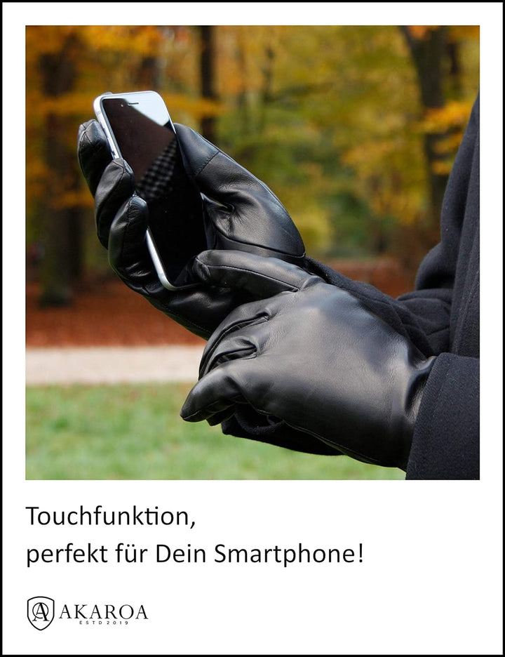 AKAROA ESTD 2019 Lederhandschuhe Herren TIM, Touchscreen Funktion, italienisches Leder, recyceltes S