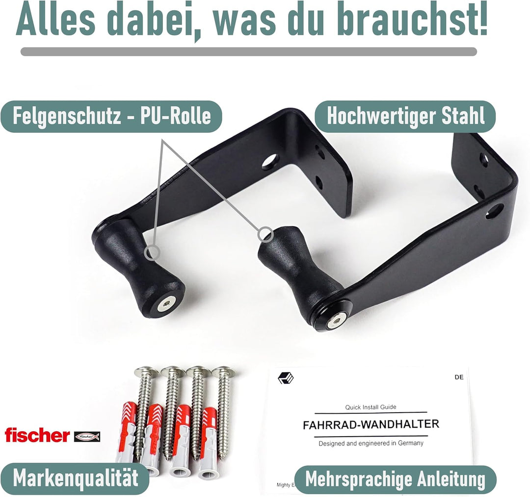 Bike Hooks – 2er-Set Wandhaken für vertikale Fahrradaufhängung, mit PU-Felgenschutz E-Bike geeignet,