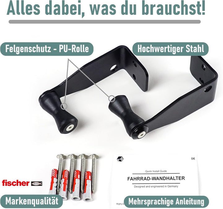 Bike Hooks – 2er-Set Wandhaken für vertikale Fahrradaufhängung, mit PU-Felgenschutz E-Bike geeignet,
