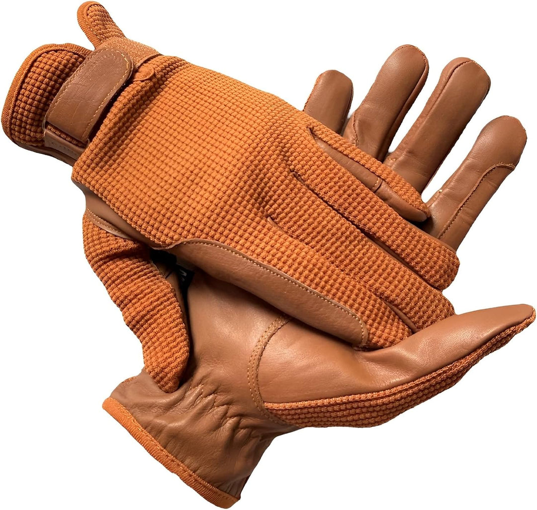 mustang eq Damen Reithandschuhe aus echtem Leder und Baumwolle, Premium-Qualität in Hellbraun, S
