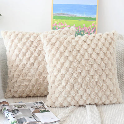 NIULAA Flauschig Kissenbezug 45x45 Beige 2er Set Plüsch Deko Kissenbezüge Weich Gestreift Kissenhüll