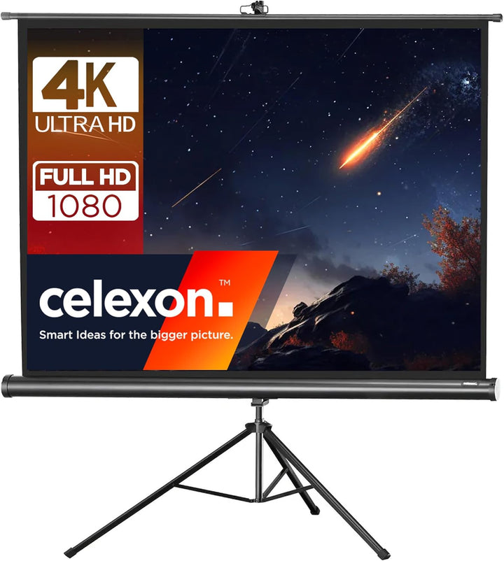 celexon tragbare Beamer-Leinwand mit vormontiertem Ständer Mobile Stativ-Leinwand mit Tragegriff Sch