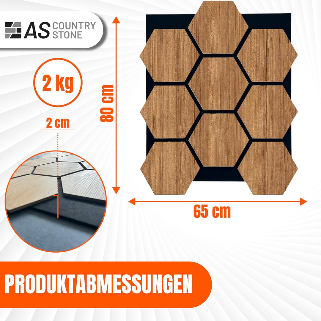 Akustikpaneele Holz | 80cm x 65cm | echtes Holz | Effektive Schalldämmung für Büro | Wandpaneele für