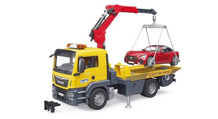 bruder 03750 - Man TGS Abschlepp-LKW mit Roadster, Light & Sound Modul - 1:16 Abschlepper Abschleppw