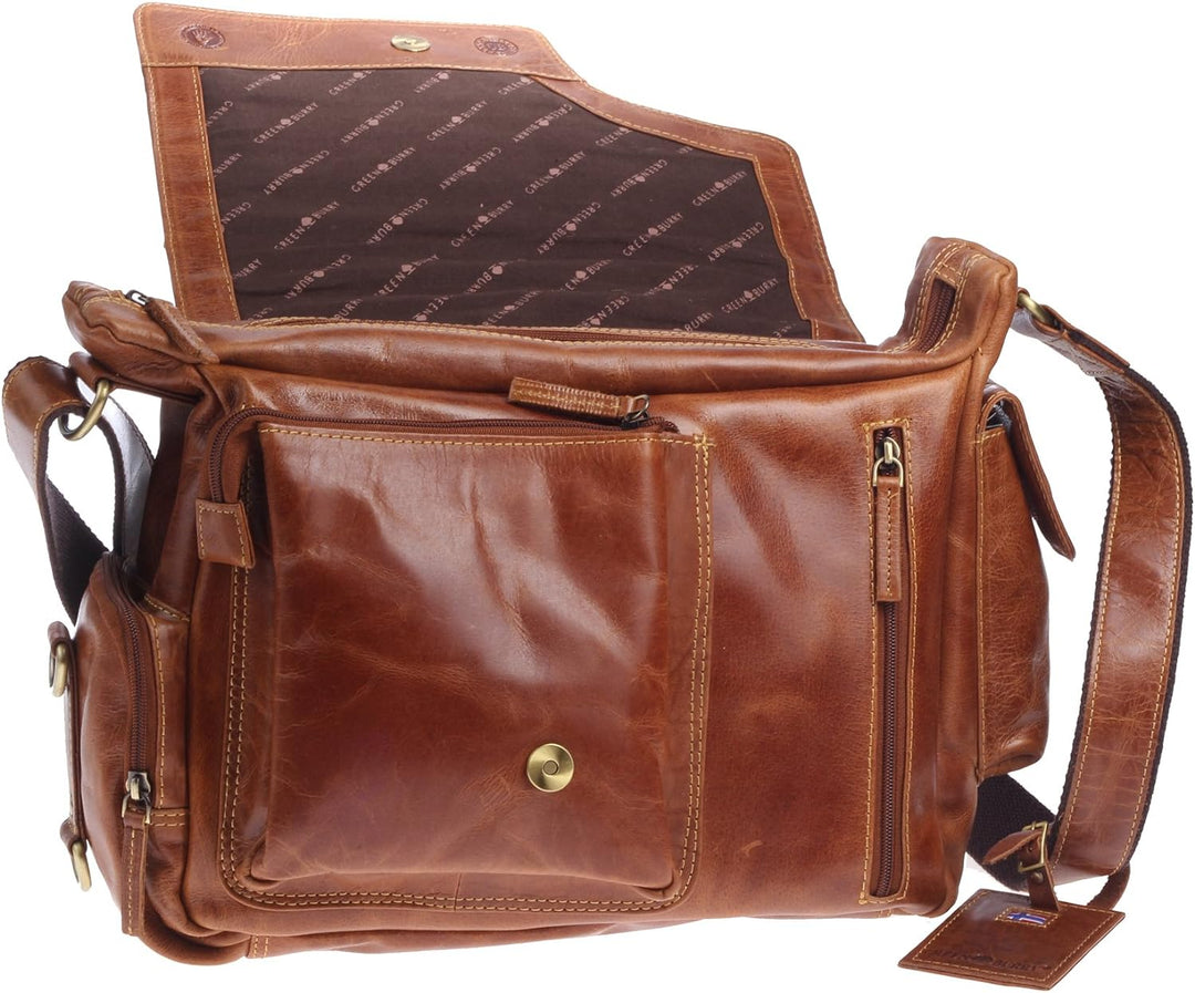 Greenburry Expedition Leder-Handtasche Ledertasche Umhängetasche - Echt Leder-Überschlagtasche - 39x