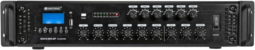 OMNITRONIC MAVZ-360.6P ELA-Mischverstärker | 6-Zonen-ELA-Mono-Mischverstärker, MP3-Player &amp; IR-FB, Z