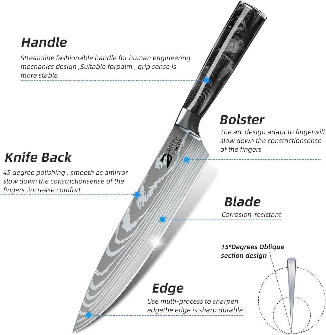 Dfito Messerset mit Nylon Rolltasche, 9-tlg Scharfe Professionelles Küchenmesser Set aus High Carbon