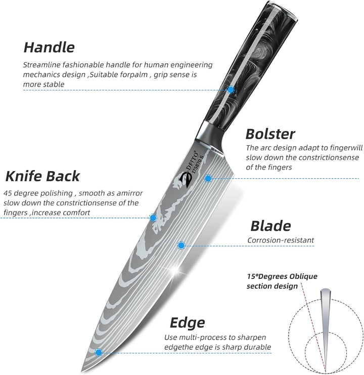 Dfito Messerset mit Nylon Rolltasche, 9-tlg Scharfe Professionelles Küchenmesser Set aus High Carbon