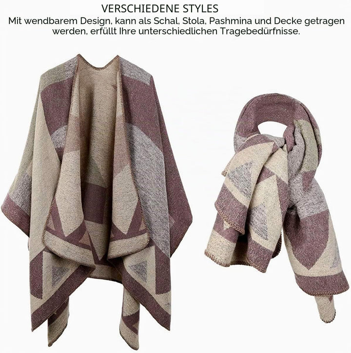 Shmily Girl - Damen Poncho Habe Gestrickt Überdimensionalen Decke Kap-Schal A - Beige Blockfarbe, A